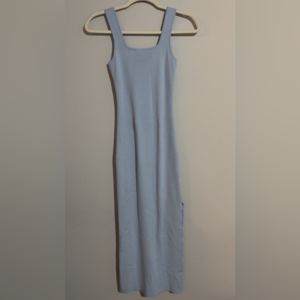 Powder Blue Knit Dress with Slit